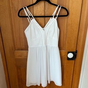 Mini plunge neck white dress